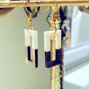Wood & Stone Rectangle Earrings
